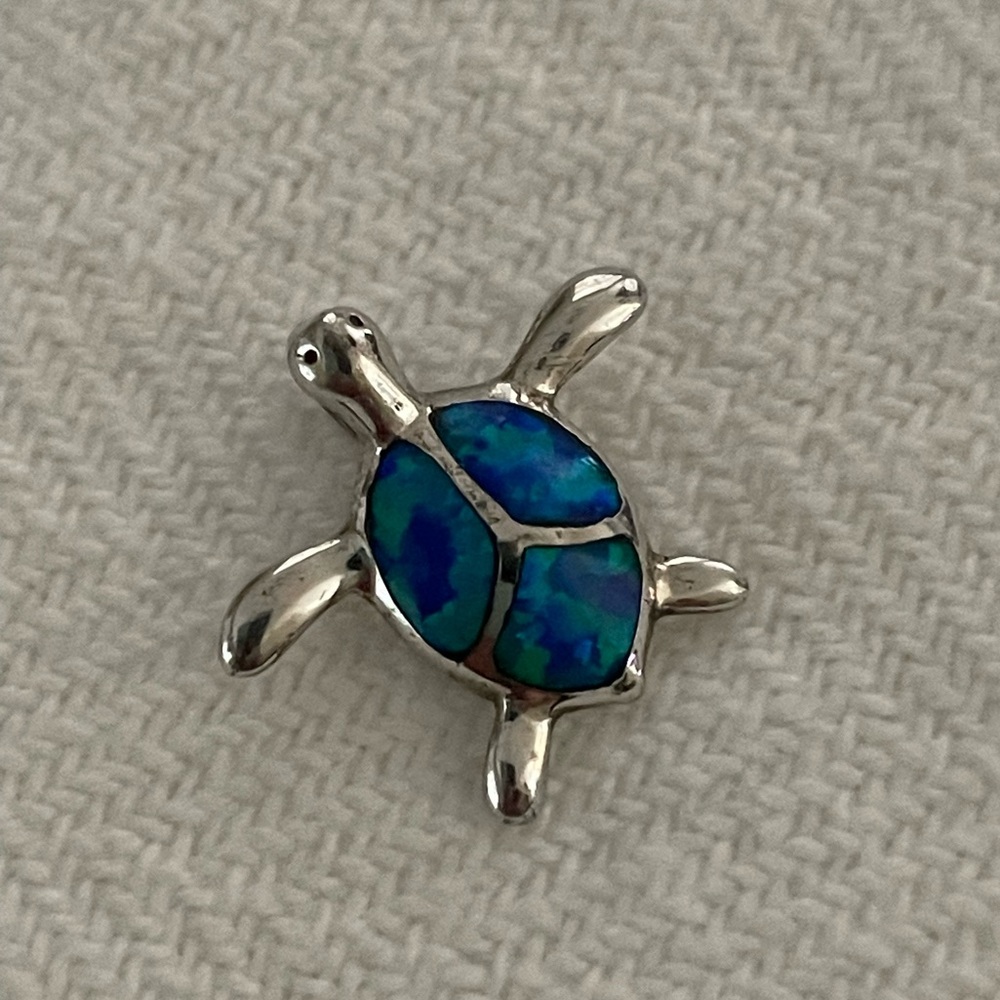 Sterling Silver Hawaii Blue Opal Sea Turtle Honu Charm Pendant